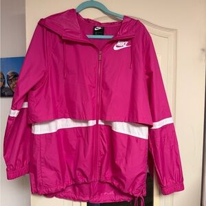Women’s Large Nike hot pink and White Hooded Windbreaker Jacket